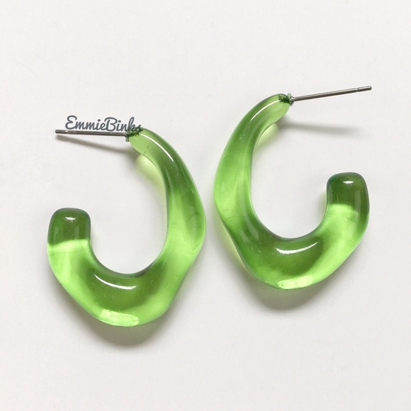 ✨3for$38 Set of 3 Transparent Green Hoop Earrings / Reversible Earring Jackets - Picture 3 of 14